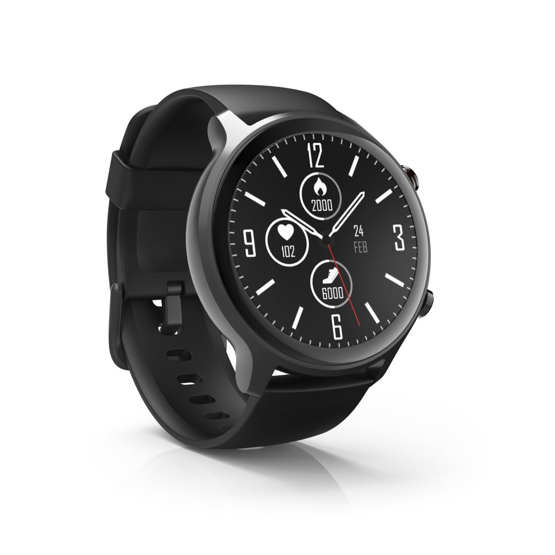 Hama Smartwatch GPS (zegarek inteligentny, smart, LCD, Bluetooth, wodoodporny, pulsoksymetr, powiadomienia, silikonowy pasek, sportowy, fitness) czarny