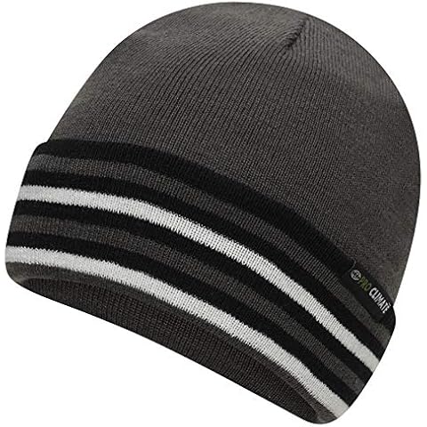 Pro Climate Mens Hat Thinsulate Beanie Contrast Stripes Turn Up Grey Cover