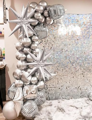 Image of Silver Disco Round Foil Balloons Birthday Prom Decor 22 Inch 6 Pcs