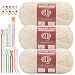 LUNARM Chenille Yarn for Crocheting Knitting, 3 Pack of 100g/3.5oz Velvet Yarn Thick Soft Chunky Fluffy Weaving Plush for Blankets Clothes Pattern Creations 263 Yard with Big Eye Needles (Beige)