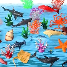 Sratte 26 Pcs Ocean Animals Figures Diorama Kit, Plastic Sea Creatures Model Toys Shark Jellyfish Dolphin Ocean Habitat Diorama Supplies for Back to School Gift Educational Learning Birthday Gift