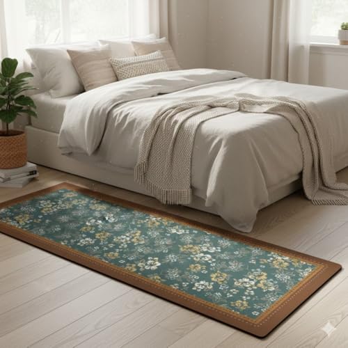 Image of Yagzon 2 pcs Kitchen Mat for Floor, Floral Comfort Padded Standing Mat,Waterproof Memory Foam Kitchen Rugs, Non-Skid, Soft Absorbent Rugs for Kitchen, Laundry, and Hallway (118x38cm, 58x38cm)