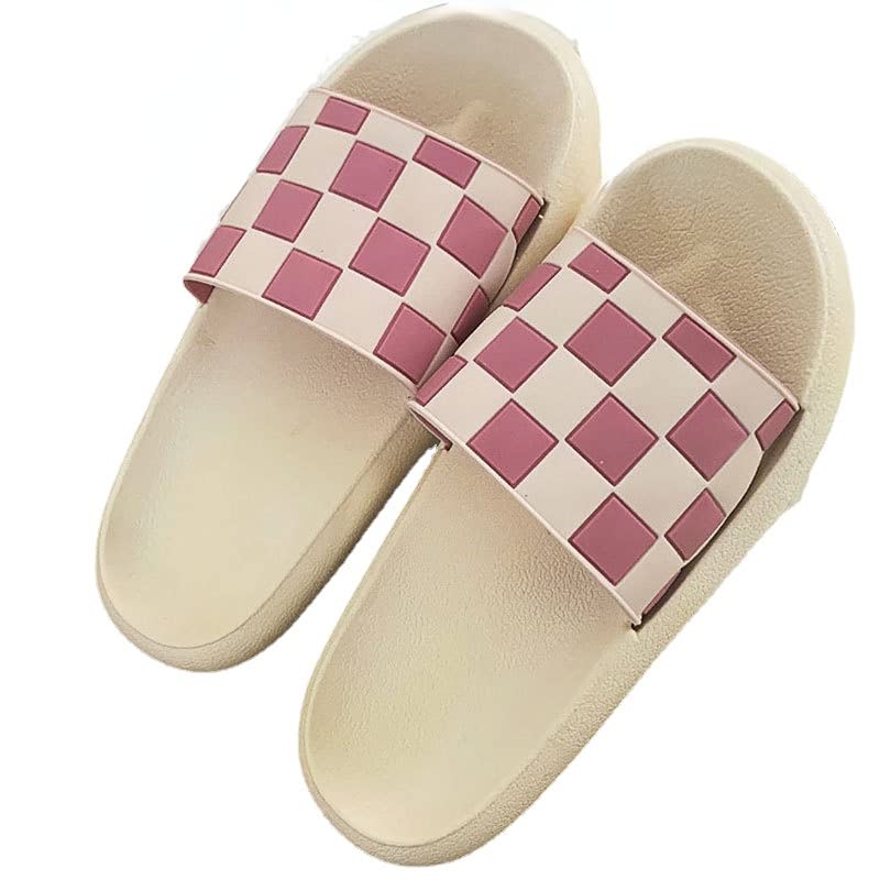 Women's Shower Sandal Checkerboard Summer Open Toe Slippers Cute Anti-Slip Bathroom Quick Drying Bath Slippers