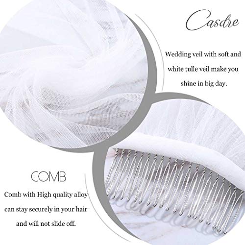Casdre Wedding Veil 2 Tier Shoulder Length Pearl Bridal Veil Cut Edge Veil With Comb For Brides (A White) #TOP2