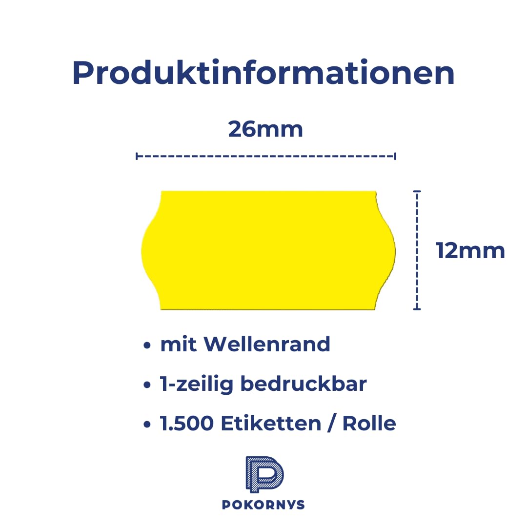 POKORNYS – etichette autoadesive per etichettatrici dei prezzi (giallo/26 x 12 mm), rimovibili, marcatura con prezzo, data... I etichette per etichettatrici a mano (Rimovibile, 9000 Etiketten)