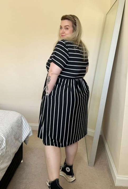 Image of RITERA Plus Size Dresses for Curvy Women Summer Spring Womens Dress V Neck Short Sleeve Casual Dress with Pockets XL-5XL