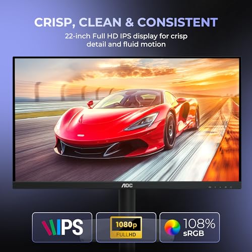 Image of AOC 22B15H2 21.45 inch Full HD IPS Monitor | 120Hz Refresh Rate | 1ms MPRT | Adaptive Sync | 3-Sided Frameless | Low Blue Mode | HDMI & VGA | Black