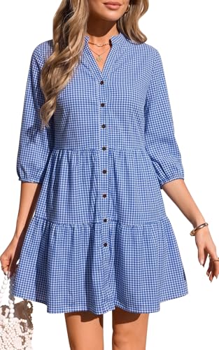 Image of CCTOO Women's Summer Dresses Casual V Neck Button Down 3 /4 Sleeve Floral Print Loose Flowy Shirt Dress