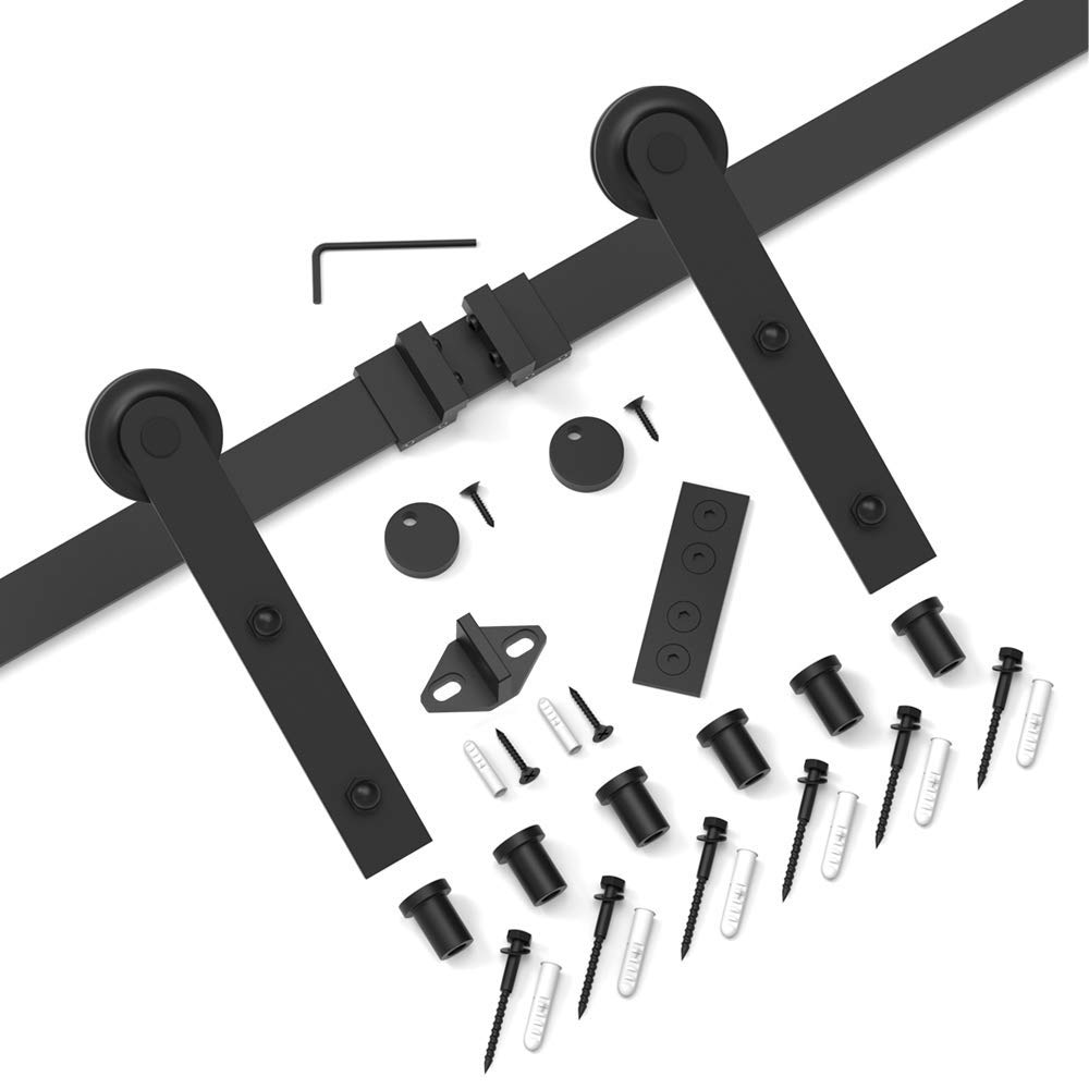 ZEKOO 9ft Bypass Sliding Barn Door Hardware Kit, Single Track, Double Wooden Doors Use, Flat