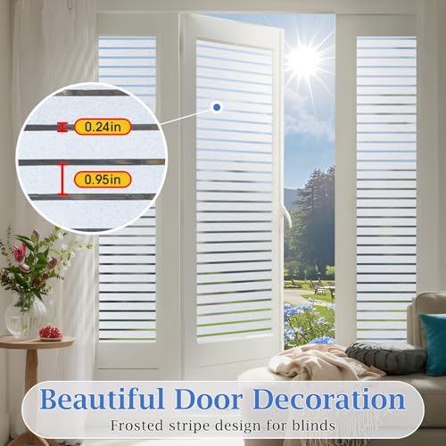 Lifetree Window Film Privacy for Glass Windows Frosted Stripe Patterns Static Cling No Glue UV Protection Window Sticker Cover for Home Office (Frosted, 44.5 * 200cm) - Image 4