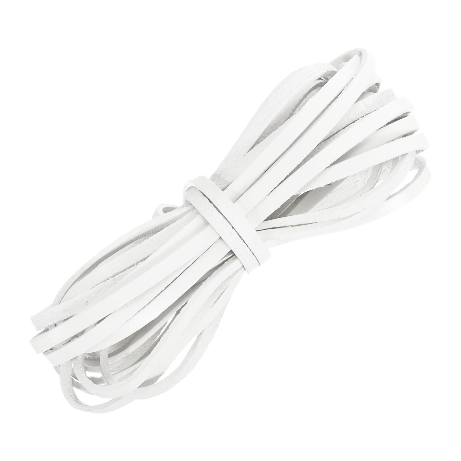 sourcing map Flat Leather Cord, 5.5 Yard 4mm Leather String Strips Lacing for DIY Crafts Making Bracelet Purse Strap, Pure White