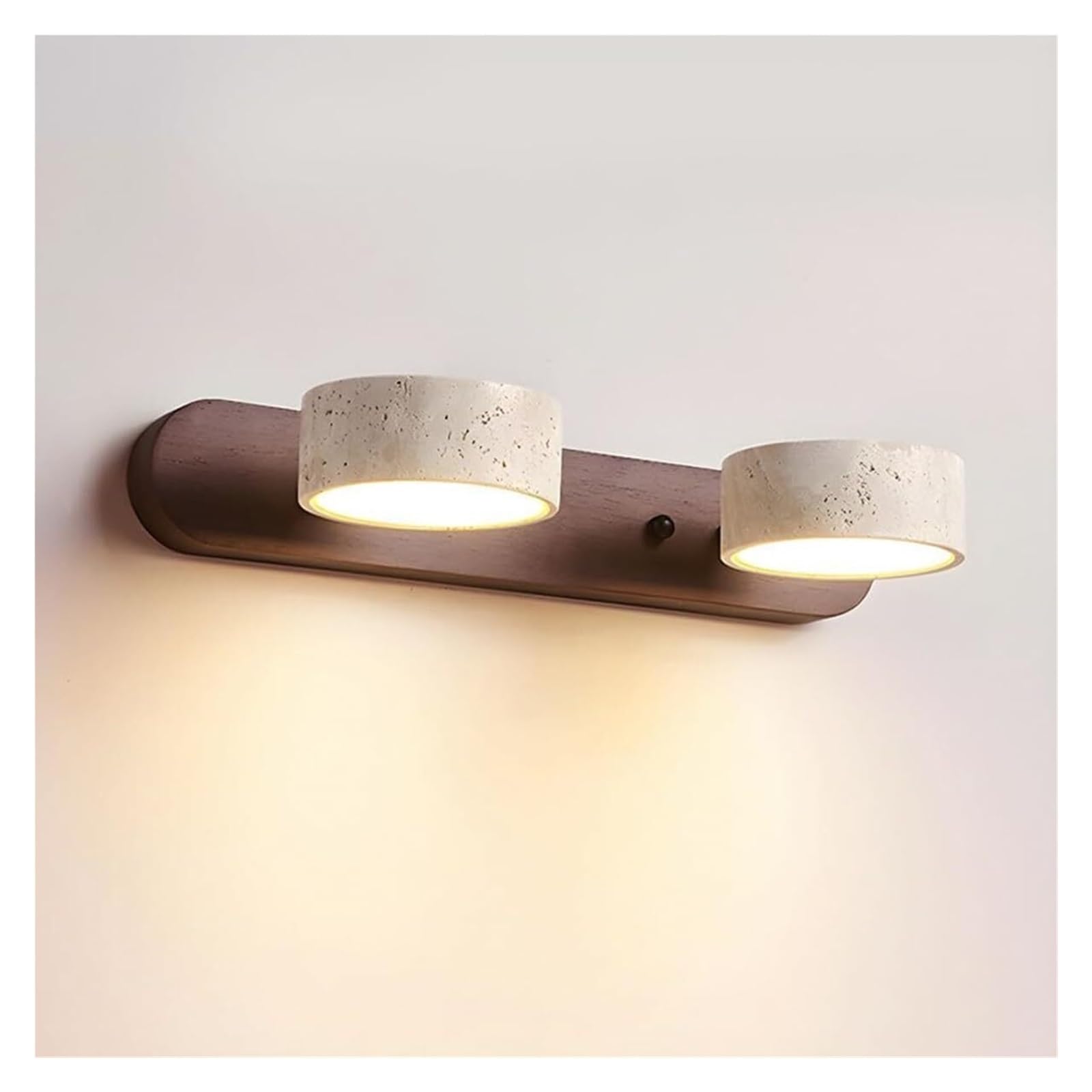KHUKHU Wall Light Sconce 2 Light LED Wall Sconces Wabi-Sabi Travertine Wall Light Solid Wood Base Wall Mounted Light Bathroom Vanity Wall Lamp 180° Rotating Wall Lights Fixtures(Walunt,2-Light)