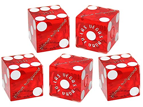 Set of 5 Authentic Las Vegas Casino Table-Played 19mm Craps Dice with Matching Serial Numbers (Planet Hollywood (Red Polished)) Set of 5 Authentic Las Vegas Casino Table-Played 19mm Craps Dice with Matching Serial Numbers (Planet Hollywood (Red Polished))