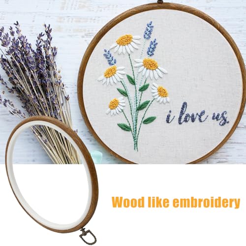 Image of Auvotuis 5Pcs Round Embroidery Hoop Set Imitated Wood Cross Stitch Hoop, Circle Display Frame for DIY Christmas Ornament, Art Craft Sewing (3 inch+4.33 inch+5.7 inch+7.5 inch+9 inch)