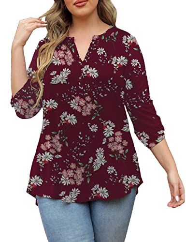 Womens Tops Dressy Casual 3/4 Sleeve Shirts Tunic Blouses Plus Size Tops for Women M-4xl4