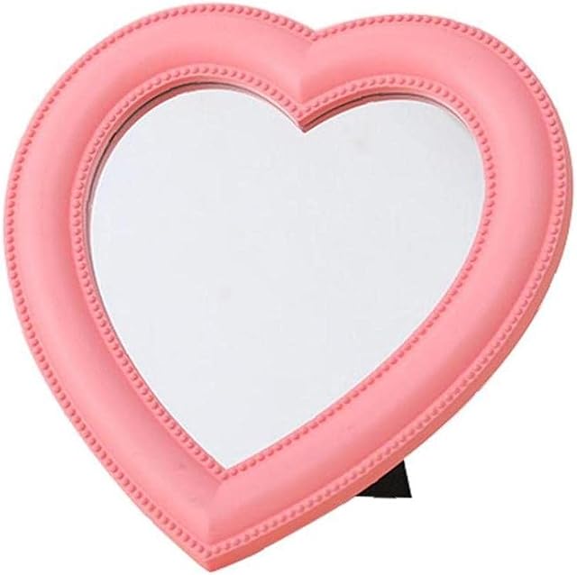 Makeup Mirror, Vanity Mirror Desk Cosmetic Mirror Heart Shape Mirror for Women Ladies Girls Pink Home Beauty Tool