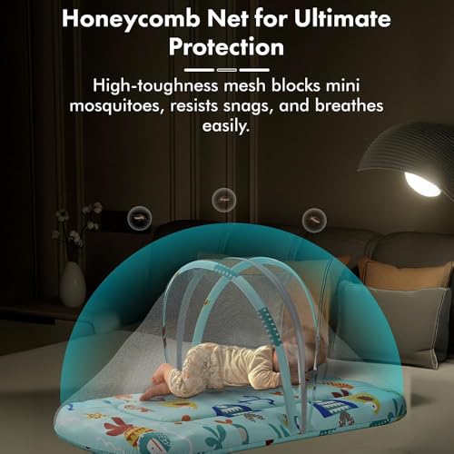 Image of StarAndDaisy 3 in 1 Baby Mosquito net /Nest for Sleeping - Mosquito net for Newborn Baby /Soft and Comfortable Bed, Washable Cotton Design for 0-12 Months Baby -Aqua Print