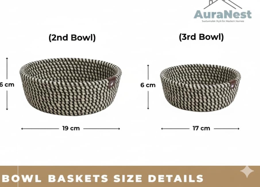 Image of JK enterprises Rope Storage Natural Handwoven Jute Shelf Basket For Your Home & Kitchen (Small,Medium,Large) - Pack of 3 (MIX black Beige)