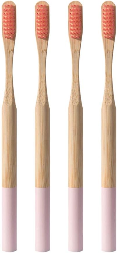 FRCOLOR 4 Pcs Bamboo Toothbrush Biodegradable Adult Toothbrushes with Soft Bristles Ergonomic Handle Manual Toothbrush Set for Home Use Travel Oral Care Random Color