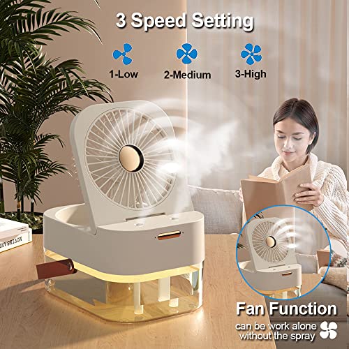 Adptoyu 3-In-1 Humidifers,Portable Mini Humidifier With Night Light And Fan, Small Desk Humidifier With Remote Control, Usb Personal Timing Setting Humidifier For Bedroom/Office/Travel, 2.5L, White #TOP2