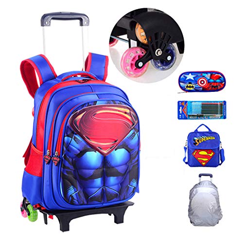 MODRYER Niños Mochila Impermeable Superhero Primaria con Ruedas Estudiantes Subir escaleras