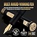 Scriveiner Luxury EDC Fountain Pen (Medium), Stunning Luxury Black Pocket Pen, Real Gold Plating, Schmidt Gilded Nib, Converter, Best Writing Gift Set for Men & Women, Nice Fancy Office Designer Pen