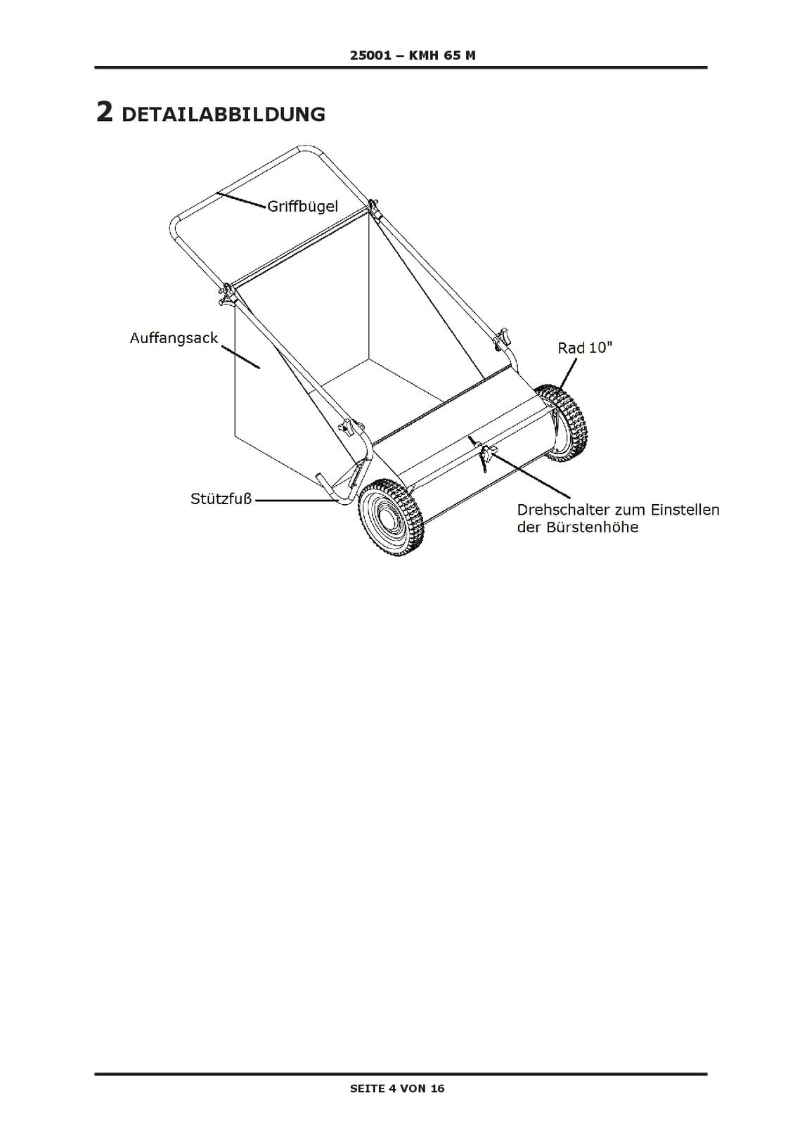 DEMA Rasenkehrmaschine 65 cm, Laubkehrer, Kehrmaschine mit 4 Bürsten, 180L Auffangsack, höhenverstellbar, leichtlaufend, robust, ideal für Rasen, Wege & Hof, private Gartengröße, effiziente Reinigung