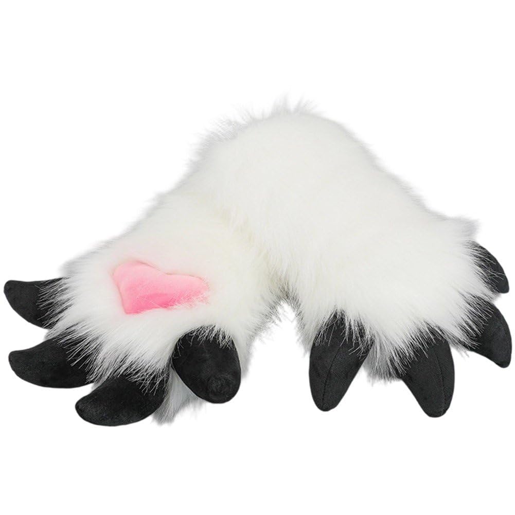 Fituenly Furry Animal Paw Gloves Cartoon Dragon Animal Paw Gloves Furry Plush Full Finger Mittens Cute Anime Fursuit Accessory