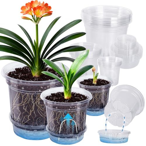 MIXC 18 Packs 6.5/5/4 Inch Self Watering Pots for Indoor Plants - Clear Nursery Plant Pots with...