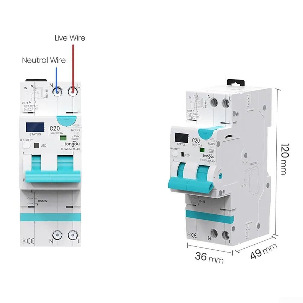 Interruttore automatico WIFI RCBO intelligente, interruttore automatico regolabile corrente di protezione da sovracorrente 1P+N, telecomando APP per Tuya, 6kA(20-40A)