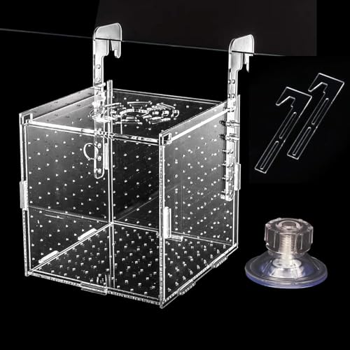 水槽セット用 魚の繁殖隔離ボックス 産卵ケース 隔離ケース 省スペース 透明アクリル製 エビやメダカの孵化や産卵に最適な箱で、多機能で稚魚を隔離し飼育保護できます。水族館のアクセサリーとしても使え、吸盤付きでメダカやグッピーの産卵箱として簡単に取り付け可能