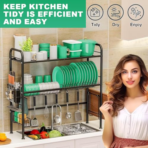Image of HASTHIP Over Sink Dish Rack for Kitchen, 2-Tier Utensil Holder for Kitchen, Dish Drainer Tiered Shelf Organizer, Counter Top Sink Holder, Space Saving Standing Shelf for Organize (33.5x10x31.9IN)