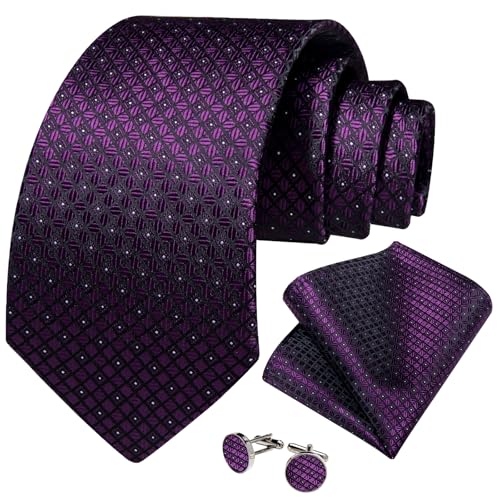 Image of DiBanGu Striped Tie Set for Men Silk Woven Plaid Necktie and Pocket Square Cufflinks Business Wedding