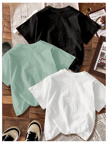 Image of RoseSeek Girl's Shirts 3 Packs Star Butterfly Graphic Tees Crew Neck Short Sleeve T Shirt Casual Tops