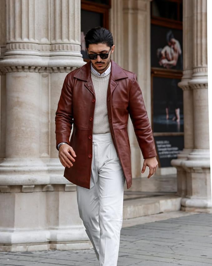 Decrum Leather Coat Men - Carcoat Style Classic Long Real Leather Jackets For Men2