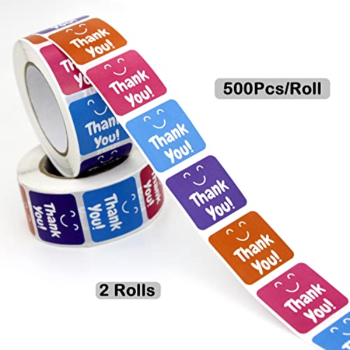 1000 Pcs Cute Thank You Stickers For Kids 2 Rolls 4 Colors Square Funny Thank You Labels For Small Business Packaging 1 Inch #TOP2