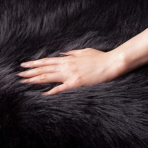 Super Soft Faux Sheepskin Fur, Rabbit Skin Fur, Area Rugs, Carpet for Living Room, Bedroom, Office Area, for Kids Room (Black, 5 Feet)