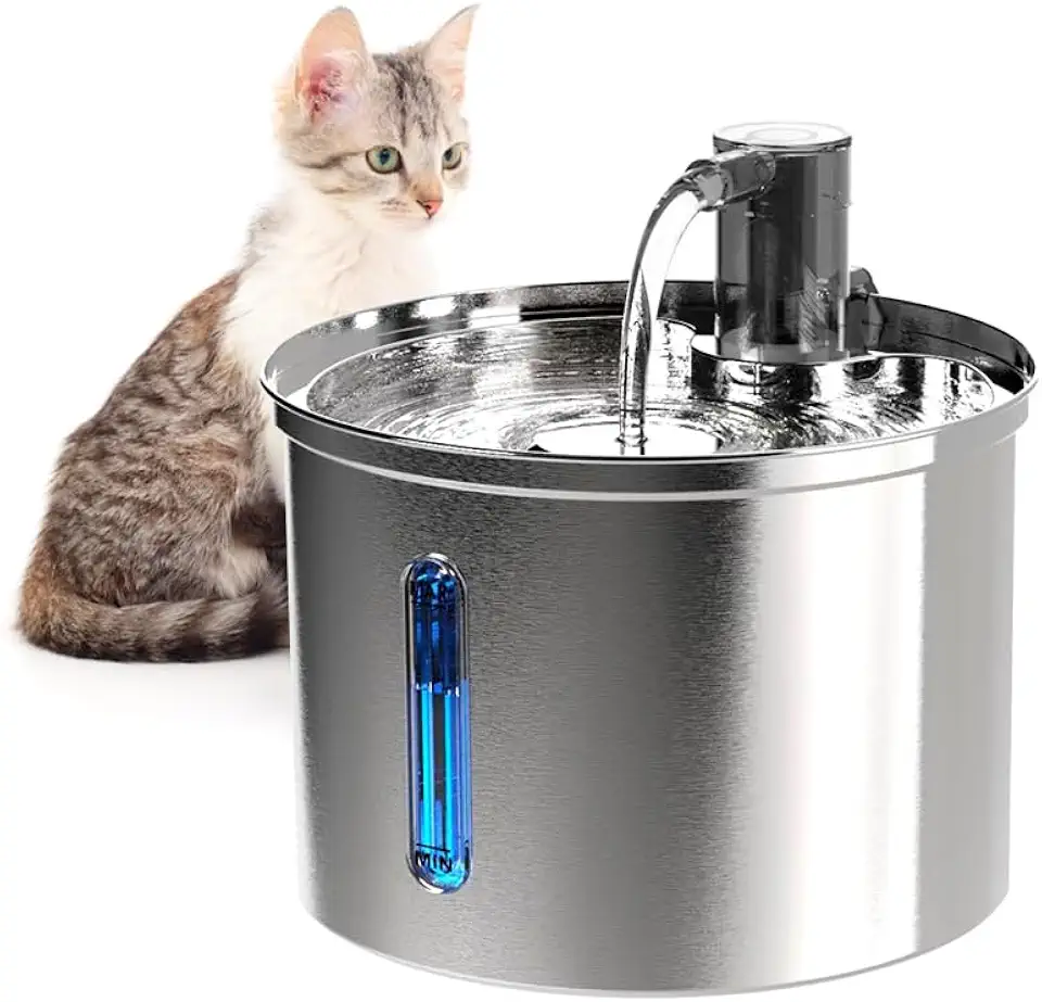 NEWPET Bebedouro Fonte Agua Filtro Silenciosa Inox, Fonte Pra Gatos com Torneira Janela de Nível de água Bomba Ultra Silenciosa,Bivolt (Inox, 3L)