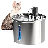 NEWPET Bebedouro Fonte Agua Filtro Silenciosa Inox, Fonte Pra Gatos com Torneira Janela de Nível de água Bomba Ultra Silenciosa,Bivolt (Inox, 3L)