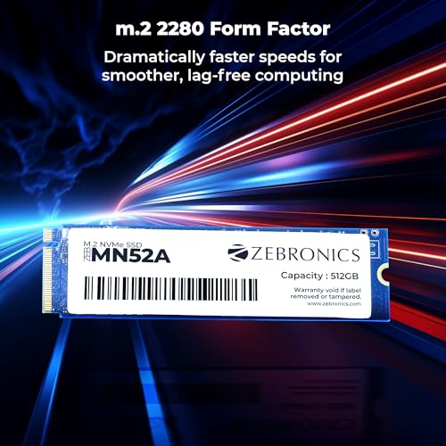 Image of Zebronics 512GB M.2 NVMe SSD, 2280 Form Factor, 2200MB /s Read & 1600MB /s Write, Faster Than SATA SSD, High Performance Storage, Low Power Consumption, Silent Operation, S.M.A.R.T Support (MN52A)