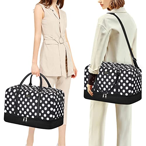 Image of IBFUN Weekender Bags for Women, 21 inch Weekender Travel Bag, Travel Duffle Bag Carry on Overnight Duffel Bag 3PCS, B7-Polka Dot, Large, Expandable Weekender Bag With Back Side Luggage Sleeve and