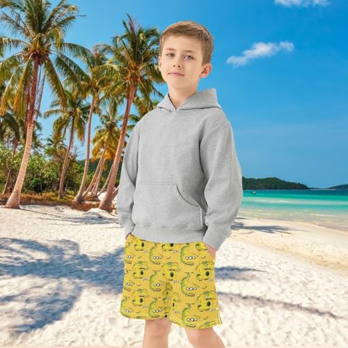 Boys Athletic Shorts with Pockets Cartoon Yellow Monster Running Basketball Shorts for Youth Elastic Waist Size 7-84