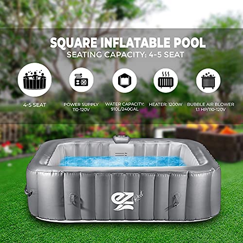 SereneLife Outdoor Portable Hot Tub - 73'' x 73'' x 25'' 6-Person Square Inflatable Heated Pool Spa with 130 Bubble Jets… - Image 3