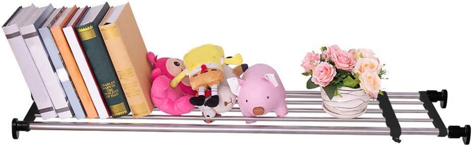 Expandable Closet Tension Shelf Rod Adjustable Metal Storage Rack Cabinet Organizer DIY Divider Separator Shelves for Wardrobe Cupboard Kitchen Bathroom, Black, 46.85-75inches