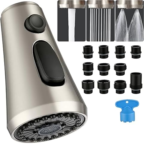 Pull Down Kitchen Faucet Head Replacement - Chiataoma 3 Function Pull Down Spray Head, Sink Faucet Head, Faucet Sprayer Nozzle with 11 Adapters, Compatible with Delta, Kohler, American Standard, Moen Cover