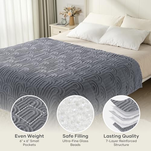 Image of Cottonblue Jacquard Weighted Blanket 20 lbs for Adults Queen Size, Soft Fluffy Sherpa Fleece Weighted Blankets Throw 60 inch x 80 inch for Sleep Relax, Fuzzy Warm Arch Heavy Blanket for Bed Sofa, Grey