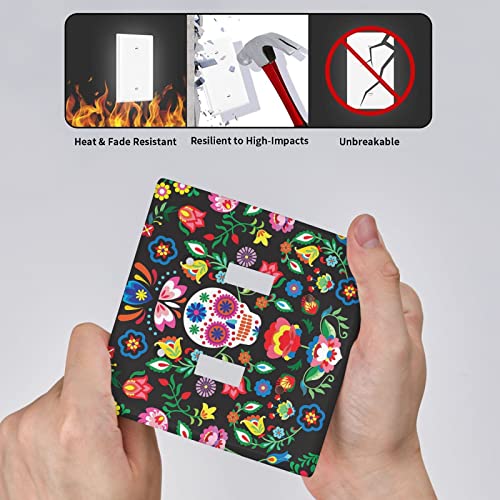 Nozidse Sugar Skulls Flowers 2 Gang Toggle Light Switch Cover Plate Decorative Plastic Switch Plates And Outlet Covers Wall Plates For Electrical Bedroom Bathroom Kitchen Decor #TOP4