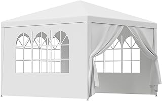 Smartxchoices 10' X 10' Outdoor White Waterproof Gazebo Canopy Tent with Removable Sidewalls Windows Heavy Duty Tent for Party Wedding Events Beach BBQ