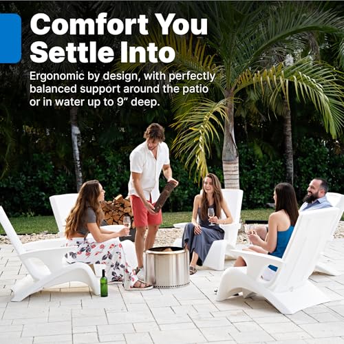 Image of Step2 Vero Adirondack Chair, Stylish Poolside Lounger, Fade-Resistant, Waterproof Patio Furniture for Sun Shelf, Use in Pools up to 9-Inches of Water, Weighted, White