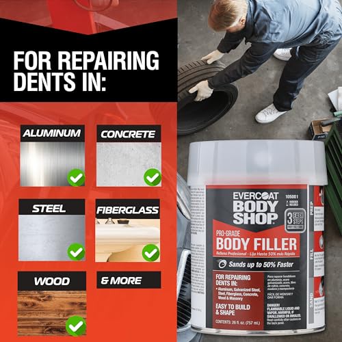 Image of Evercoat Body Shop 105000 Pro-Grade Body Filler, Fast Drying and Lightweight Multipurpose for Dents in Aluminum, Fiberglass & More, Easy Mix Hardener Included 0.8 Gal